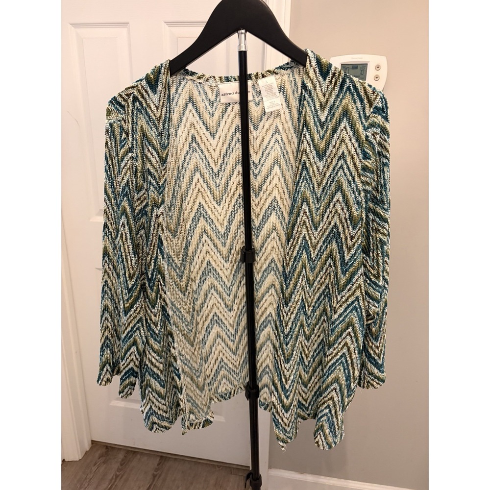 Alfred Dunner Open Front Chevron Cardigan Knit Size L Multicolor Grandmacore EUC